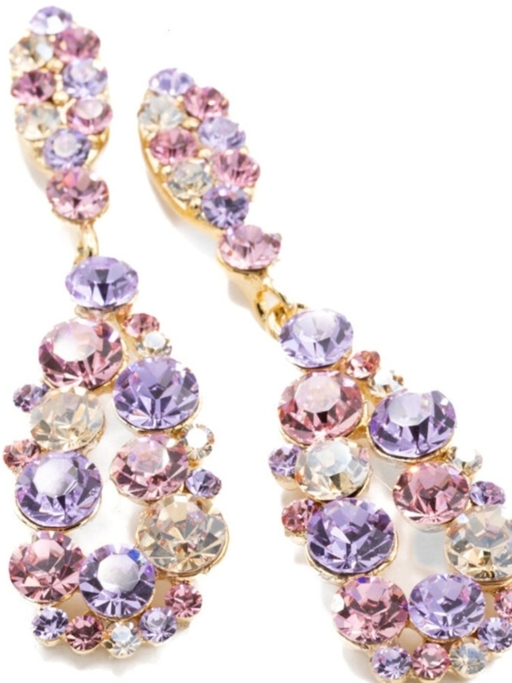Gold-Tone Drop Earrings with Pink & Lilac Crystals